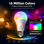 Matter WiFi E27 Smart LED Light Bulbs Dimmable RGB+2700K-6500K Lamp Work With Ewelink Apple Home Alexa Google Home Yandex Alice