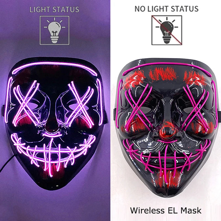 Wireless Neon LED Purge Mask Glow in The Dark Cosplay Horror Mask Halloween Masquerade Party Masks Glowing Funny Dress Up