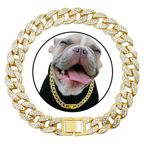 Dog Gold Chain Luxury Diamond Collar Metal Necklace