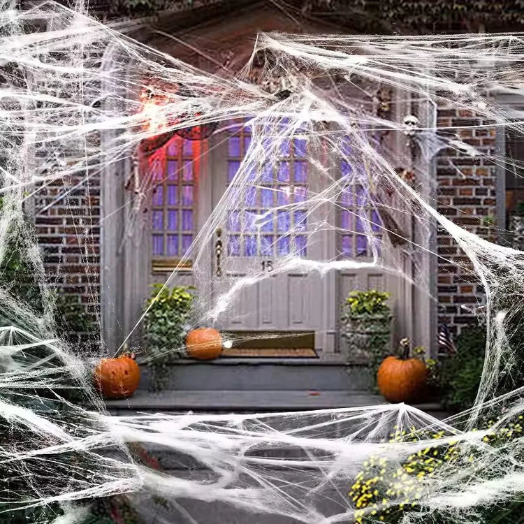 Halloween Decoration White Spider Web Artificial Stretchy Cobweb for Halloween Scary Home Party Scene Props Haunted House Decor