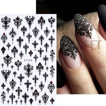 5pcs Gothic Black Nail Stickers Elegant Wedding Laced Designs Halloween Castle Skull Wings Adhesive Foils Sliders Manicure Decor