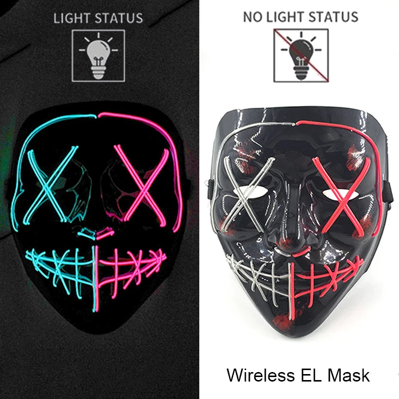 Wireless Neon LED Purge Mask Glow in The Dark Cosplay Horror Mask Halloween Masquerade Party Masks Glowing Funny Dress Up