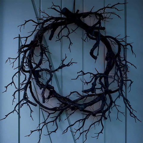 1pc Spooky Prank Black Branch Wreath Decoration-Vintage Indoor/Outdoor Wall-Mounted Hanging Garland with Twisted Branches