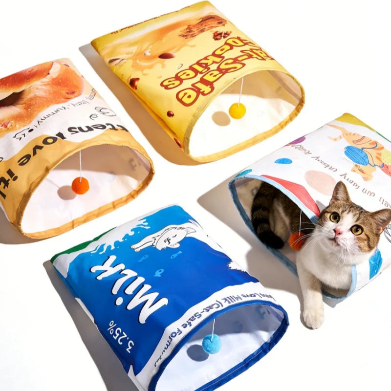 Crinkle Cat Tunnel Foldable Play Tube Dangling Ball