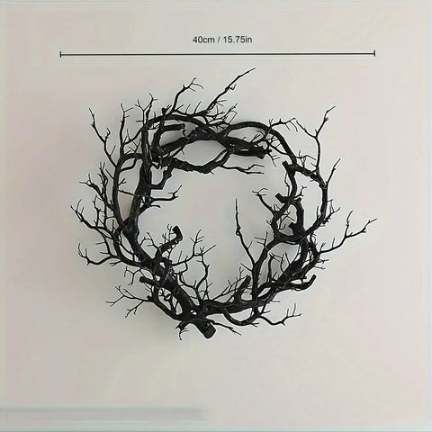 1pc Spooky Prank Black Branch Wreath Decoration-Vintage Indoor/Outdoor Wall-Mounted Hanging Garland with Twisted Branches