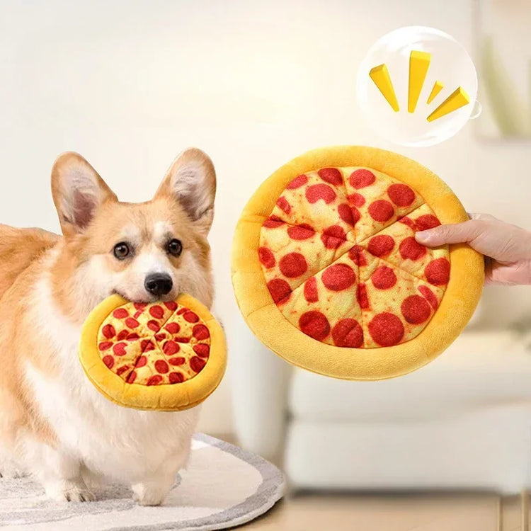 Plush Dog Pizza Squeak Chew Grinding Teeth Toy Supplies