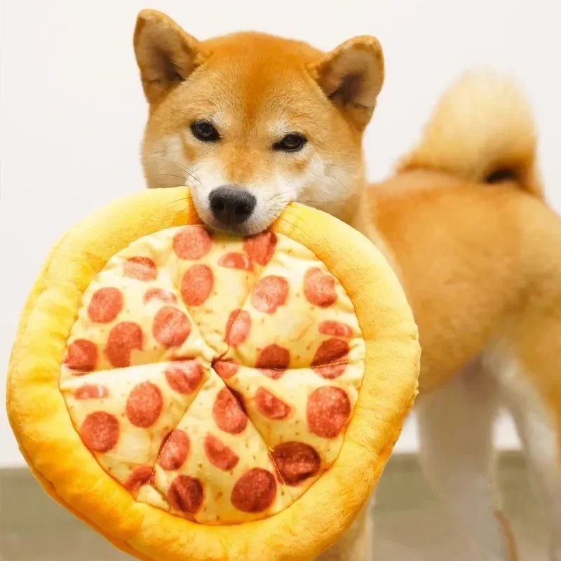Plush Dog Pizza Squeak Chew Grinding Teeth Toy Supplies