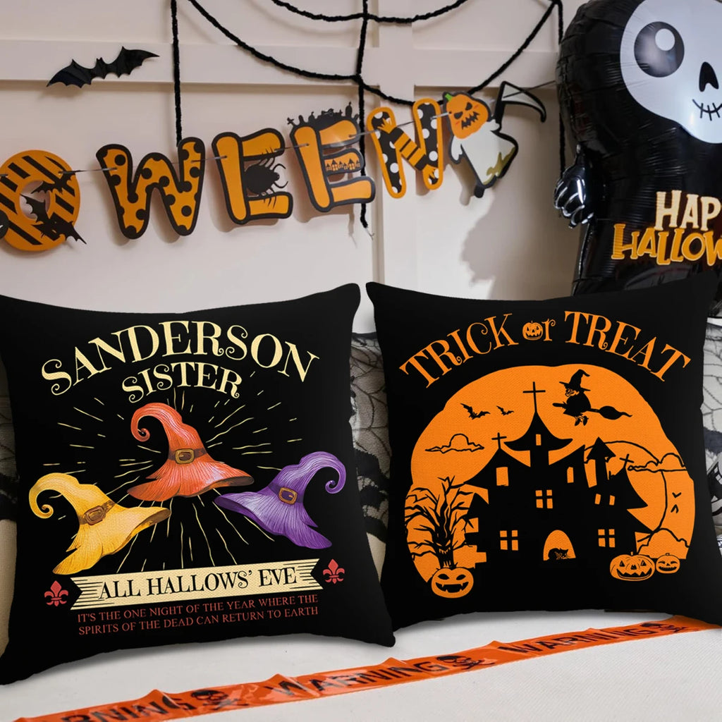 1pc/4pcs Halloween decoration pillow cover, trick or treat cushion cover, ghost, pumpkin head, bat decoration sofa cushion cover