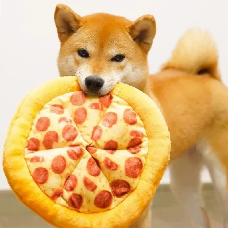 Plush Dog Pizza Squeak Chew Grinding Teeth Toy Supplies