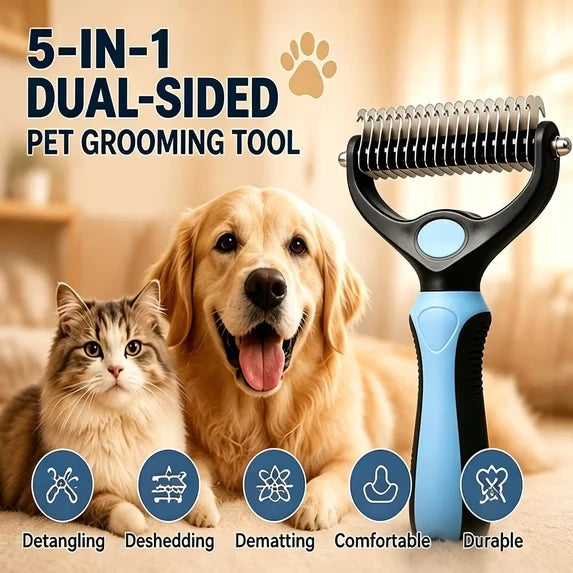 Dual-Sided Undercoat Rake Pet Grooming Comb for Dogs & Cats