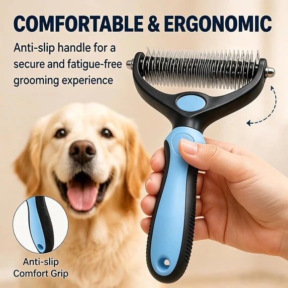 Dual-Sided Undercoat Rake Pet Grooming Comb for Dogs & Cats